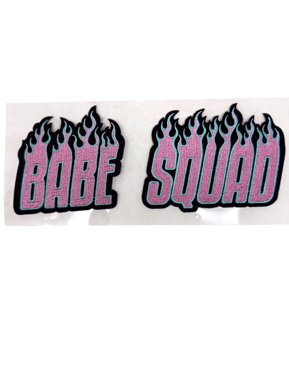 Flaming BABE SQUAD pink and black embroidered iron-on patch new